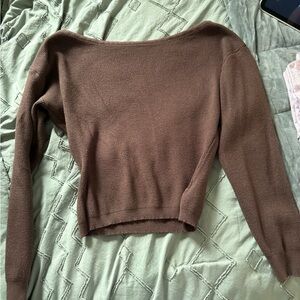 SheinOff-the-Shoulder Brown Sweater